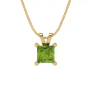 0.5ct Princess Cut Natural Peridot Pendant Necklace 16" chain 14k Yellow Gold