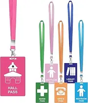 ROSEEKA 6 Sets PVC Hall Pass Lanyards - Unbreakable Hall Passes for Classrooms Set Includes Passes for Hall Bathroom Library Office and Nurse Ideal for Classroom School Supplies
