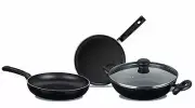 Induction-Base Non-Stick 3 Piece Cookware Set with Lid Black