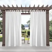 Exclusive Home Cabana Solid Indoor/Outdoor Light Filtering Hook-and-Loop Tab Top Curtain Panel Pair, 54"x144", White