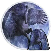 Fantasy Art the Magical Dark Angel Horse Round Beach Towel