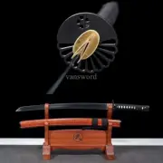 T10 Steel Clay Tempered Japanese Wakizashi Samurai Sword With Orange Scabbard.