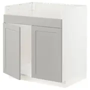 METOD base cab f HAVSEN double bowl sink, white/Lerhyttan light grey, 80x60x80 cm