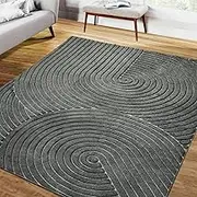 Marlow Area Rug 200 x 290cm with Non-Slip Backing Durable Floor Carpet Mat for Living Room Bedroom Home Decor Polyester Large Fluffy Shaggy Embossed Rug 10mm Pile Washable Carpet,(Geometric Grey)