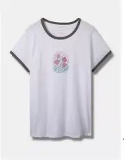 Torrid Women's Jersey Floral Classic Fit Crew Neck Ringer Tee White Plus Size 3X