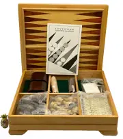 LEVENGER Old-Style Game Box WOODEN CHESS SET Dominoes Backgammon Checkers NEW!!