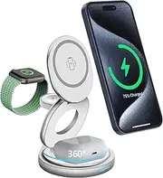3 in 1 Wireless Charger for iPhone Compatible with magsafe Charger.Fast Wireless Rotating Stand for iPhone Charger. Qi Certified Charger Compatible with iPhone 15 Charger /14/13/12/11/8/X/XS Pro MAX