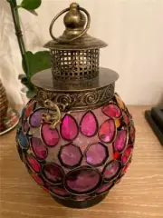 PIER 1 Imports original GEMSTONE Moroccan CARAVAN LANTERN round outdoor CANDLE