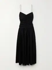[Matteau] Matteau - + Net Sustain Gathered Pleated Organic Cotton And Silk-blend Midi Dress - Black - 5 5 Black
