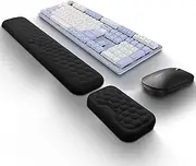 Wrist Rest for Computer and Mouse, Black Soft Memory Foam Keyboard Wrist Rest Set, Ergonomic Wrist Pad with Non-Slip Silicone Base, Relief Typing Pain for Home Office Gaming
