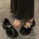 韓版 學院風 圓頭 樂福鞋  女 珍珠鏈條 瑪麗珍鞋 新款 夏季 小皮鞋