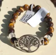 Tree of Life Tiger Eye and Clear Quartz Strength 8mm Bead Stretch Bracelet NEW