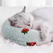 POUYRBA Dog Calming Pet Bed Pillow, Blue U-Shaped Ultra Soft High Density Pillow for Cats with Strawberry Patterns Dog Neck Pet Bed Pillow for Anxiety Relief and Sleeping Improvement