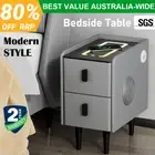 Artiss Bedside Table 2 Drawers LED Wireless Charging Ports Speakers Grey AIDA