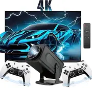 HCS350 Pro Projector and Game,64G,Retro 4K Smart Game Projector 1280 * 1080P Built-in 30000 Games,Portable Video Game with 2 Wireless Controllers,5G WiFi Bluetooth,HDMI,Android 12,Home Theater,Office