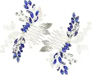 CRILSTYLEO 2 pcs Blue Rhinestone Leaf Hair Combs Wedding Side Comb Accessories Elegant Bridal Hair Styling for Parties Events