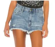 New One Teaspoon Texan Blue Junkyard Skirt Womens 24 Blue Denim Mini