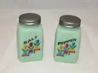 New Jadeite Tulips Green Glass Salt & Pepper Shakers Art Deco Arch Retro Style