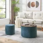 2-Piece Set Round Chenille Storage Ottoman, Equipped with a Drum Shaped Sm 571