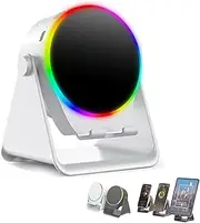 4-in-1 360° Rotating Bluetooth Speaker Stand, Cell Phone Stand with Wireless Bluetooth Induction Speaker, Anti-Slip Base Surround Sound, Cool Multi Functional Gadget Unique Gifts for Men (White)