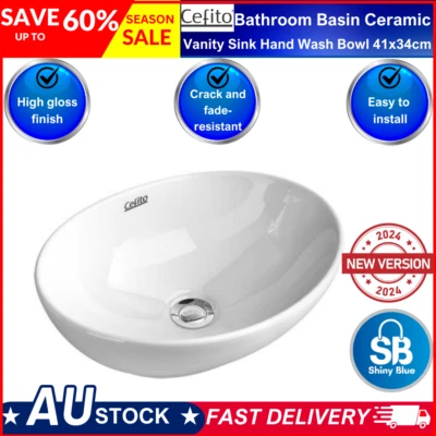 Cefito Bathroom Basin Vanity Sink Ceramic Above Counter Hand Wash Bowl Oval