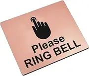 Please Ring Bell Sign Adhesive Sticker Notice, Silver/Gold/Black Engraved with Universal Icon Symbol and Text (Size 12cm x 10cm) (Copper)