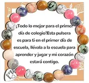 [FANCIBAND] Gift Vuelta al Cole Pulsera Niña, Pulseras Niña de Piedra Natural with Corazón Elástica, Regalos Vuelta al Cole Para Hijas Sobrinas Nietas Estudiantes Compañeros, Stone Stainless Steel,