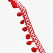Red PomPom Embroidered Trim - 20 Yards of Fringe Ribbon for DIY Sewing & Crafts