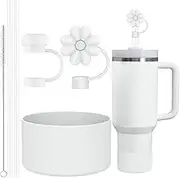 6 Pcs Accessories for Stanley Cup 20-40oz,2 Straw Covers,2 Replacement Straws,1 Straw Brush,1 Boot Included, Silicone Straw Cover Caps Topper (White)