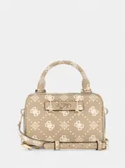 GUESS Beige Logo Silia Mini Satchel Bag, Faux Leather