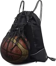 Basketball Bag with with Detachable Mesh Pocket and Foldable Storage,Multi-Functional Basketball Training Bag Drawstring Sports Backpack with Removable Mesh Pouch
