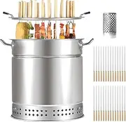 Charcoal Grill Hanging Stove, Portable Vertical Charcoal Smoker Grill Barrel Grill, Can Grill 28 Skewers at a Time, with 28 Skewers, for 6-10 People, Meat Skewers, Vegetables, Seafood