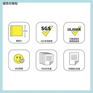 【WTB磁性白板貼】全白款 軟白板牆貼 各式尺寸 送白板筆 現貨供應 可吸磁鐵 壁貼