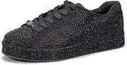 [LUCKY STEP] Platform Rhinestone Fashion Glitter Sneakers | Sparkly Bling Bedazzled Wedding Bridal Shiny Shoes for Women