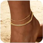 [RLMOON] Ankle Bracelets for Women Gold Anklets Waterproof Layered Dainty 14K Gold Plated Cuban Link Chain Anklets Boho Summer Beach Foot Jewelry Gift