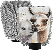 XYMZR Alpaca Watercolor Cute Absorbent Microfiber Car Wash Mitt, Funny Cute Anime Scratch Free for Cars Cleaning, Home Cleaning Mitts, 2 Pack, 10.24” L x 7.09” W