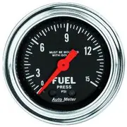 Autometer Traditional Chrome Fuel Pressure Gauge Mechanical With Isolator - 0 - 15 PSI, 2 1/16 Inch, AU2413