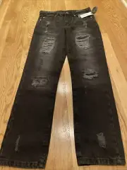 NEW Buffalo David Bitton Evan Slim Straight Jeans Sz 16 Stretch Distressed Black