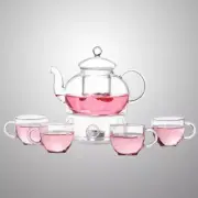 6 Pcs Teaware Kungfu Teapot with Infuser Warmer Clear Coffee Mugs
