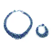 Royal Blue/Turquoise Glass Seed Beaded Jewelry Set NIP