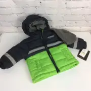 London Fog Boys Size 12 mo Fleece Lined Hooded Coat Green/Blue w/ Extra Beanie