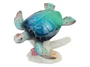 37cm Blue-Green Marble Turtle on Coral, Stunning Coastal Decor Piece