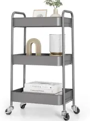 3 Tier Rolling Cart Metal Utility Cart with Lockable Wheels Storage Craft Art