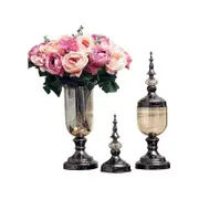 Soga 2x Clear Glass Flower Vase With Lid Pink Set