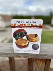 Nostalgia MyMini Turkey Pattern Waffle Maker Compact Size 5” Non-Stick NEW