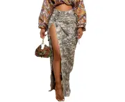 High Waist Split Thigh Button Skirt Fashionable Elegant Camouflage Long Skirt With Pocket For Party Digital Camouflage Xxl