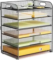 VIEERINN 6 Tier Paper Letter Tray Organizer with Handles, Mesh Desk File Organizer Paper Sorter Holder, Metal Desktop Document Shelf Tray Storage Organization for Office School Home