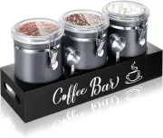 3 x 66 oz Airtight Coffee Canisters with Shelf, Coffee Bean Storage Container...