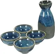 Amosfun 1Set Traditional Sake Set Includes Vintage Sake Pot and Cups with Tray for Fine Rice Wine and Present Giving