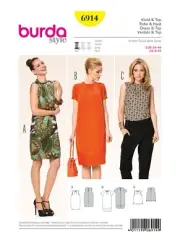 BURDA SEWING PATTERN 6914 MISSES 8-20 EASY COCOON DRESS & TOP W/ NECKLINE TUCKS